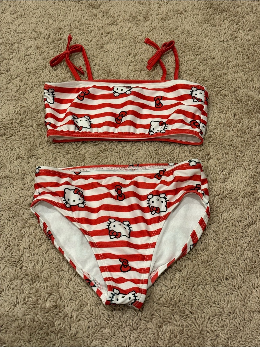 Kids Hello Kitty Red & White Striped Bikini Set